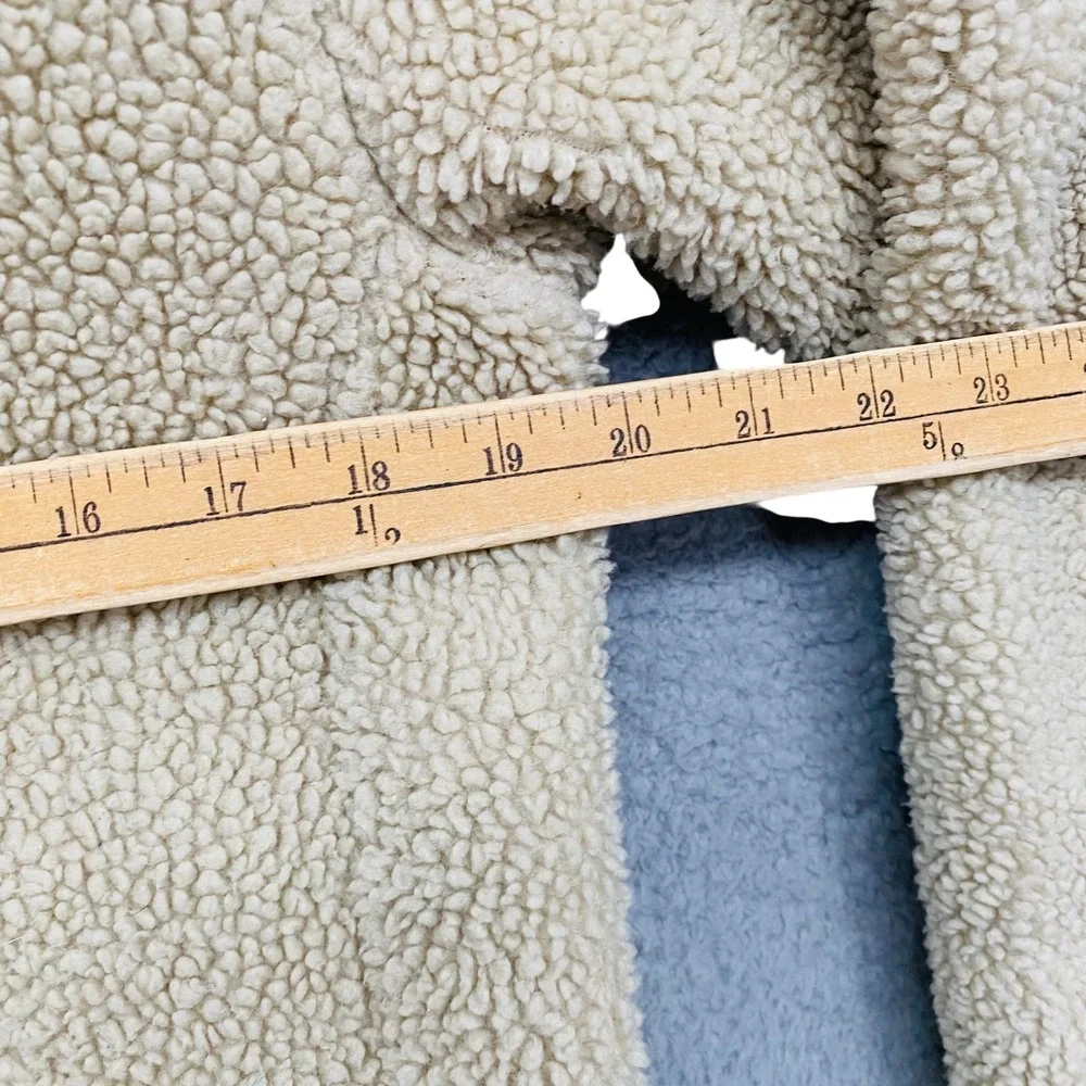 Lands End Kids Sherpa Fleece Hooded Jacket Beige Tan Full‎ Zip Size L 14-16